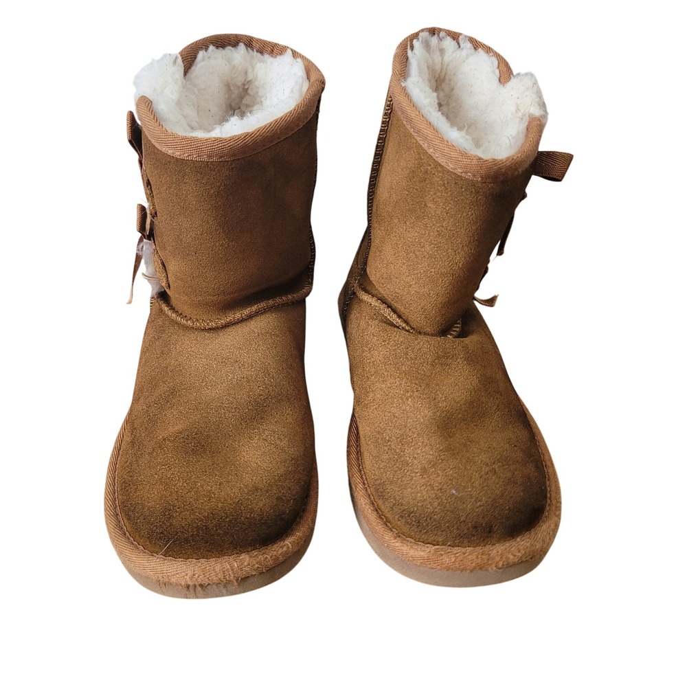 Koolaburra by UGG 13 Victoria Boots Kids Chestnut Suede Faux Fur Bows 1019372